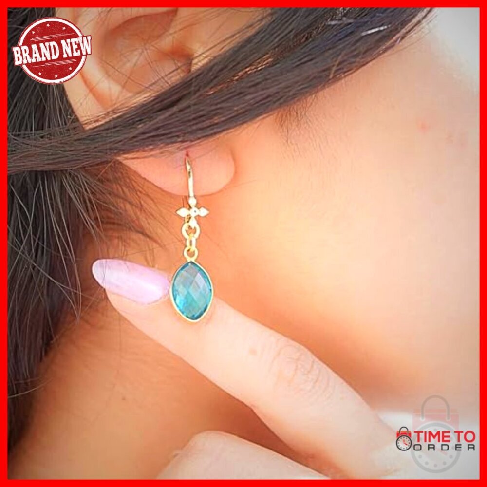 Marquise Crystal Dangle Earrings Sterling Silver Gold Vermeil Hypoallergenic - Picture 4 of 7
